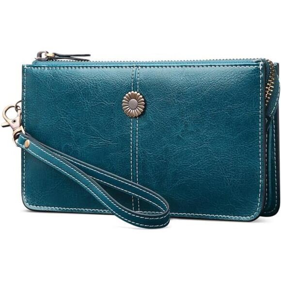 Vegan Leather Wristlet for Womens Teal - Picture 1 of 6